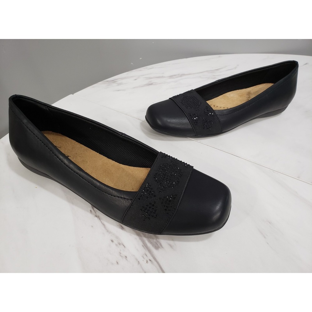 VERY‎ CLEAN Trotters Samanta Flat Shoe Soft Vegan Leather Gemstone Black Sz 9